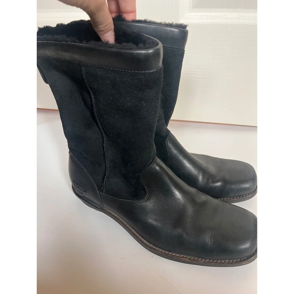UGG Australia Ultimate Cuff Black Leather Suede Shearling Boots 5592 Womens 9